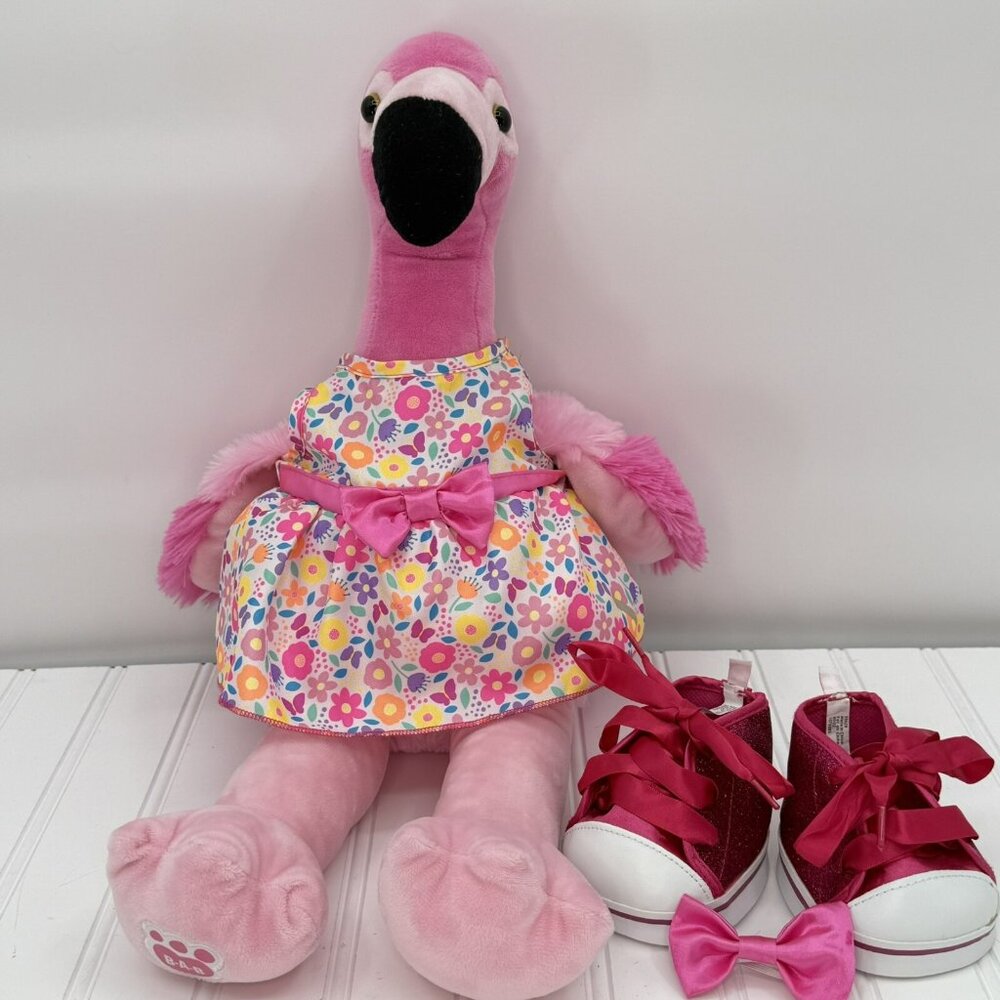 Build-A-Bear Workshop Pink Flamingo Plush 18” With‎ Outfit Dress Shoes Bow EUC